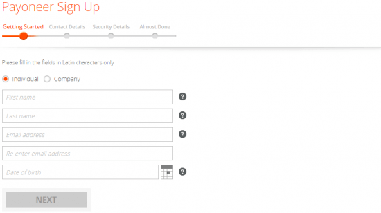 payoneer qeydiyyat sehifesi