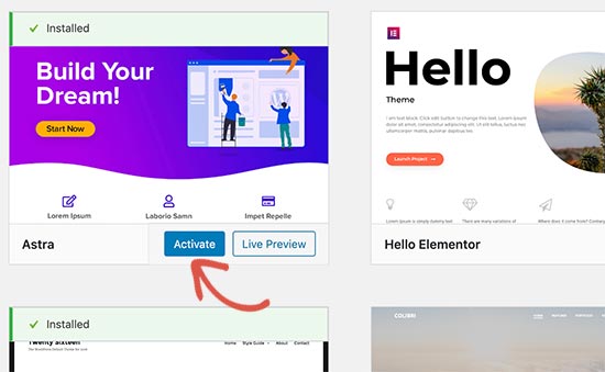 WordPress temanı aktivləşdirmək