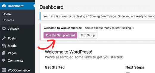 Run setup wizard
WooCommerce
Quraşdırma paneli
