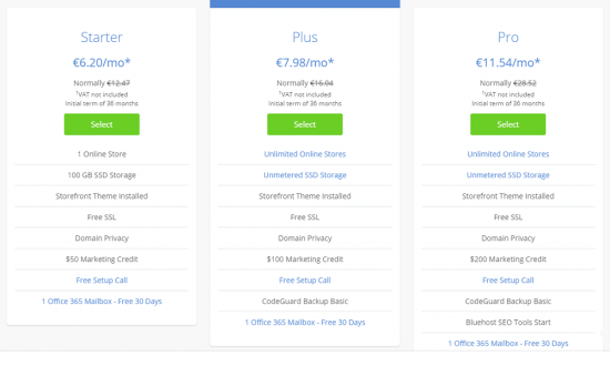 WordPress online mağazaları
Bluehost
tariflər