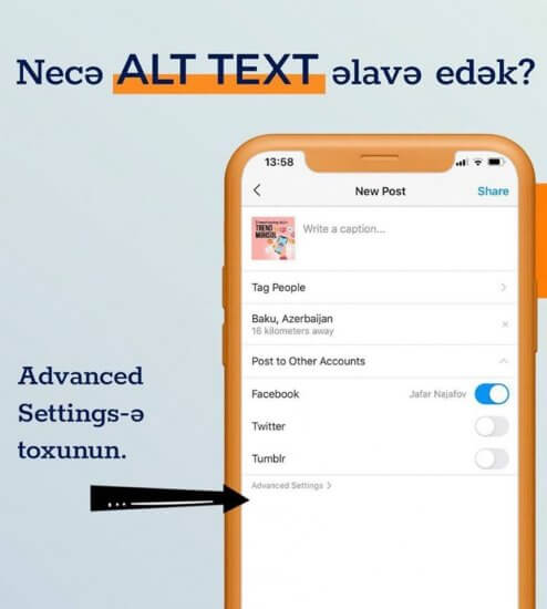 alt text əlavə etmək
instagram seo